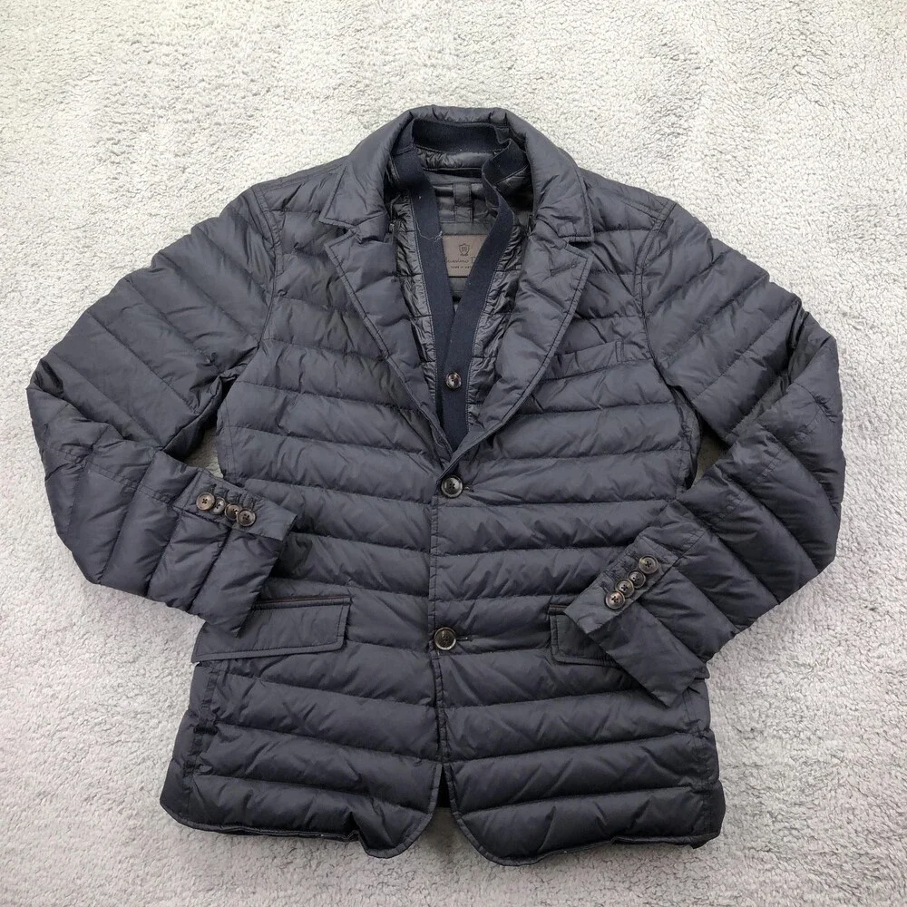 Massimo Dutti Blazer Mens Medium Blue Feather Down Puffer Sport Coat Jacket